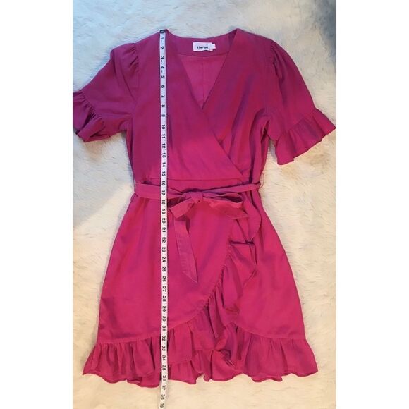 LINE + DOT Cherie Mini Wrap Dress Ruffle V-Neck Short Sleeve Fuchsia Pink Medium - Picture 14 of 15